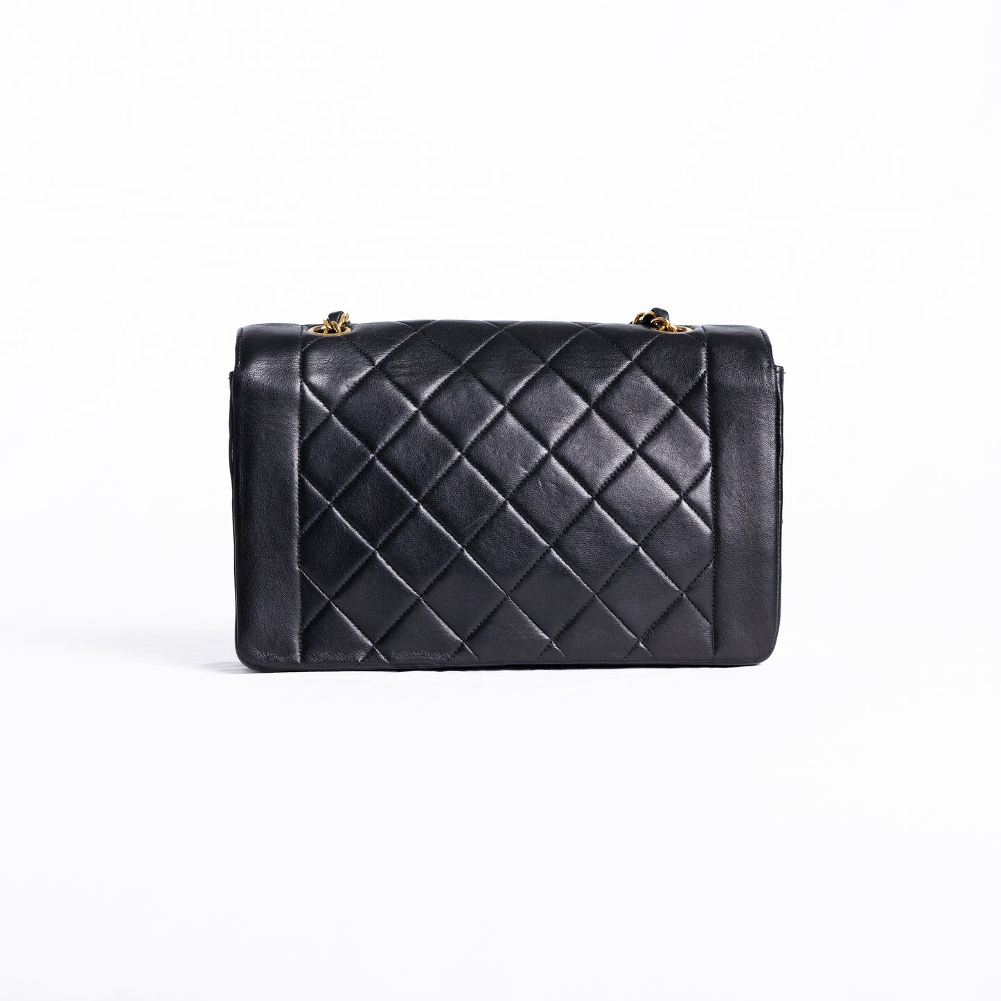 Vintage CHANEL Diana single Flap Bag en cuir d'agneau noir + certificat entrupy