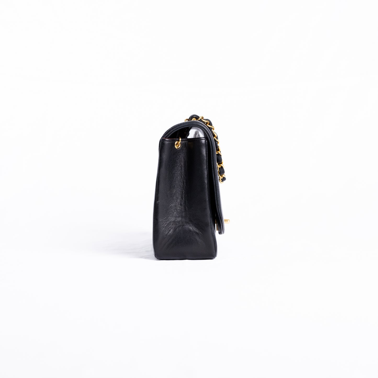 Vintage CHANEL Diana single Flap Bag en cuir d'agneau noir + certificat entrupy