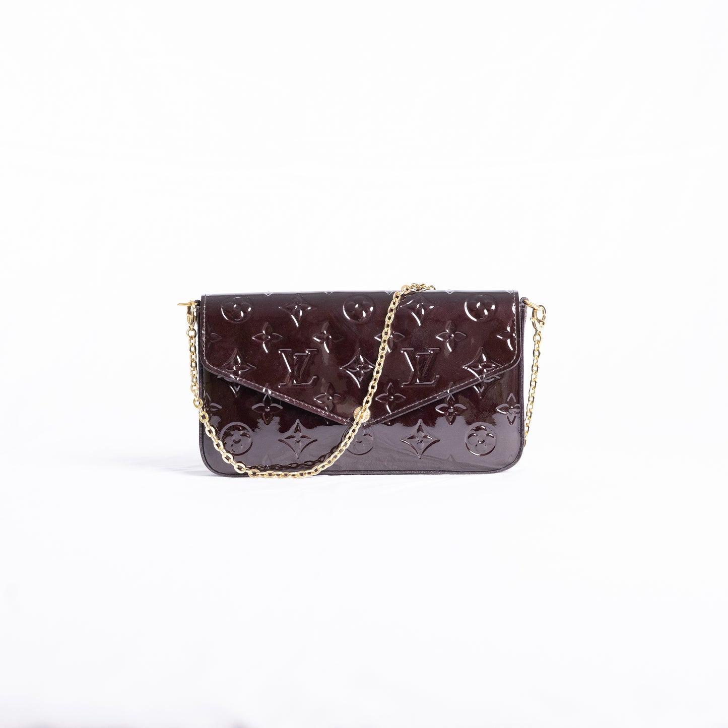 Louis Vuitton - Felicie en cuir vernis Amarante