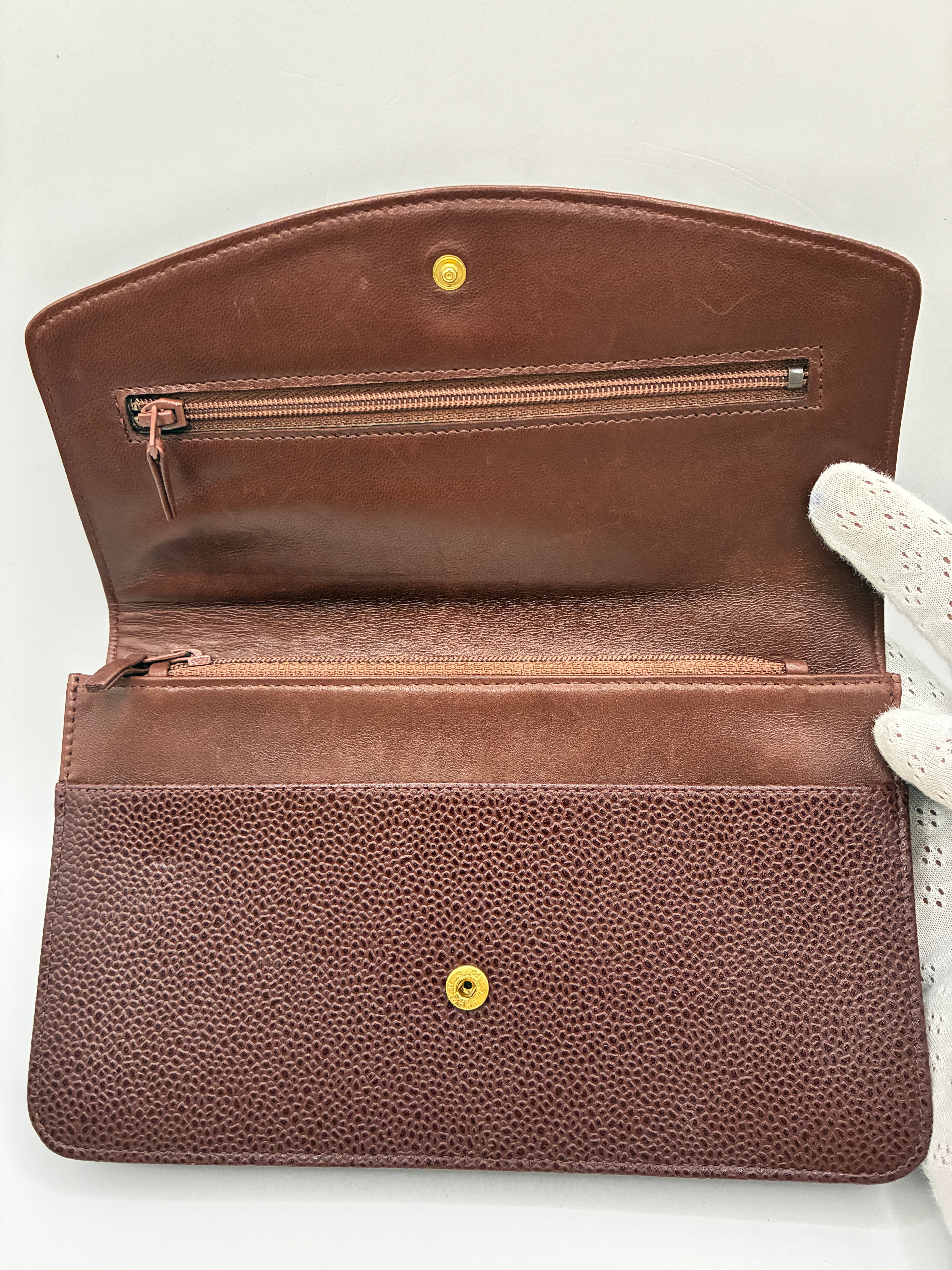 Chanel - Portefeuille Marron CC Caviar