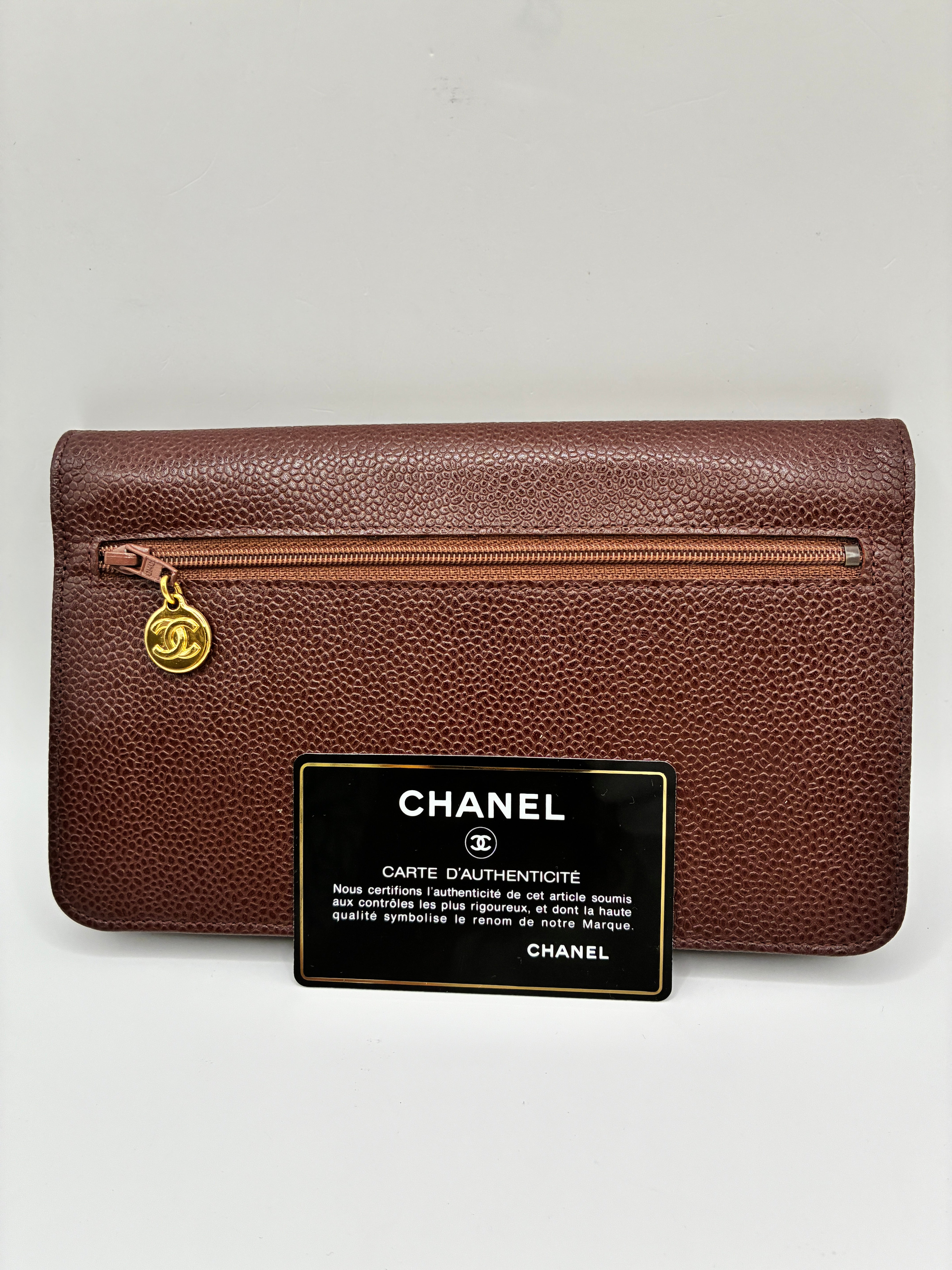 Chanel - Portefeuille Marron CC Caviar