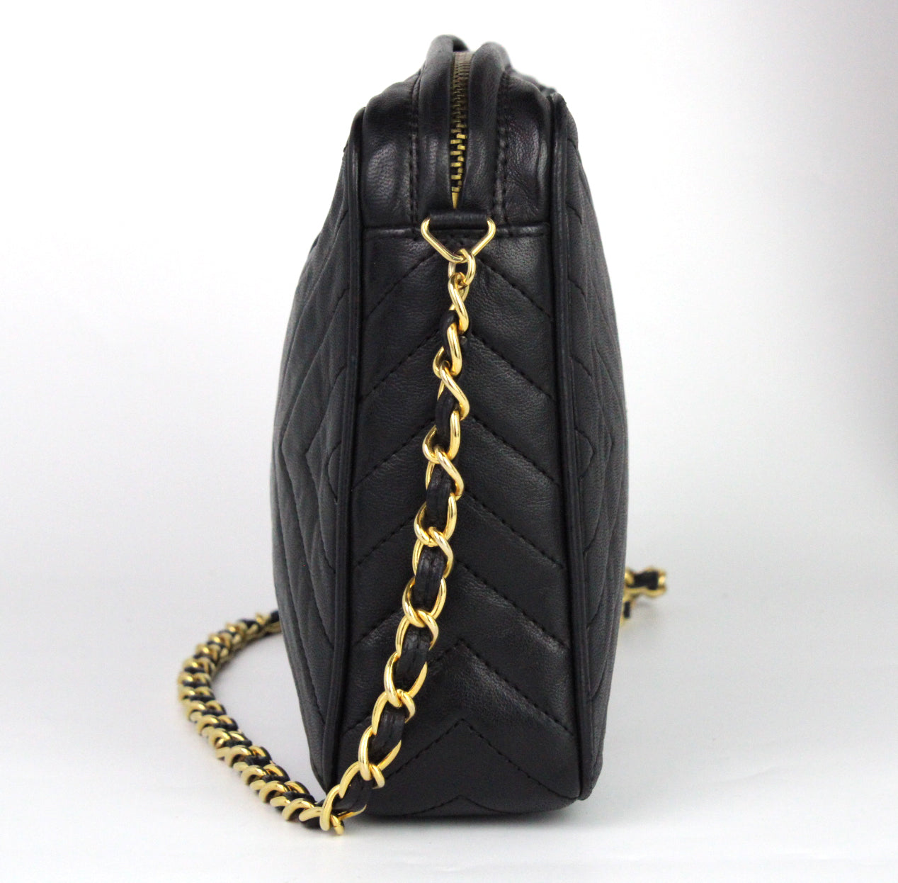 CHANEL Camera Chevrons Pompon Lambskin