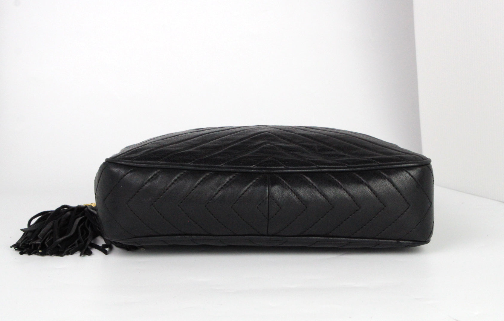 CHANEL Camera Chevrons Pompon Lambskin