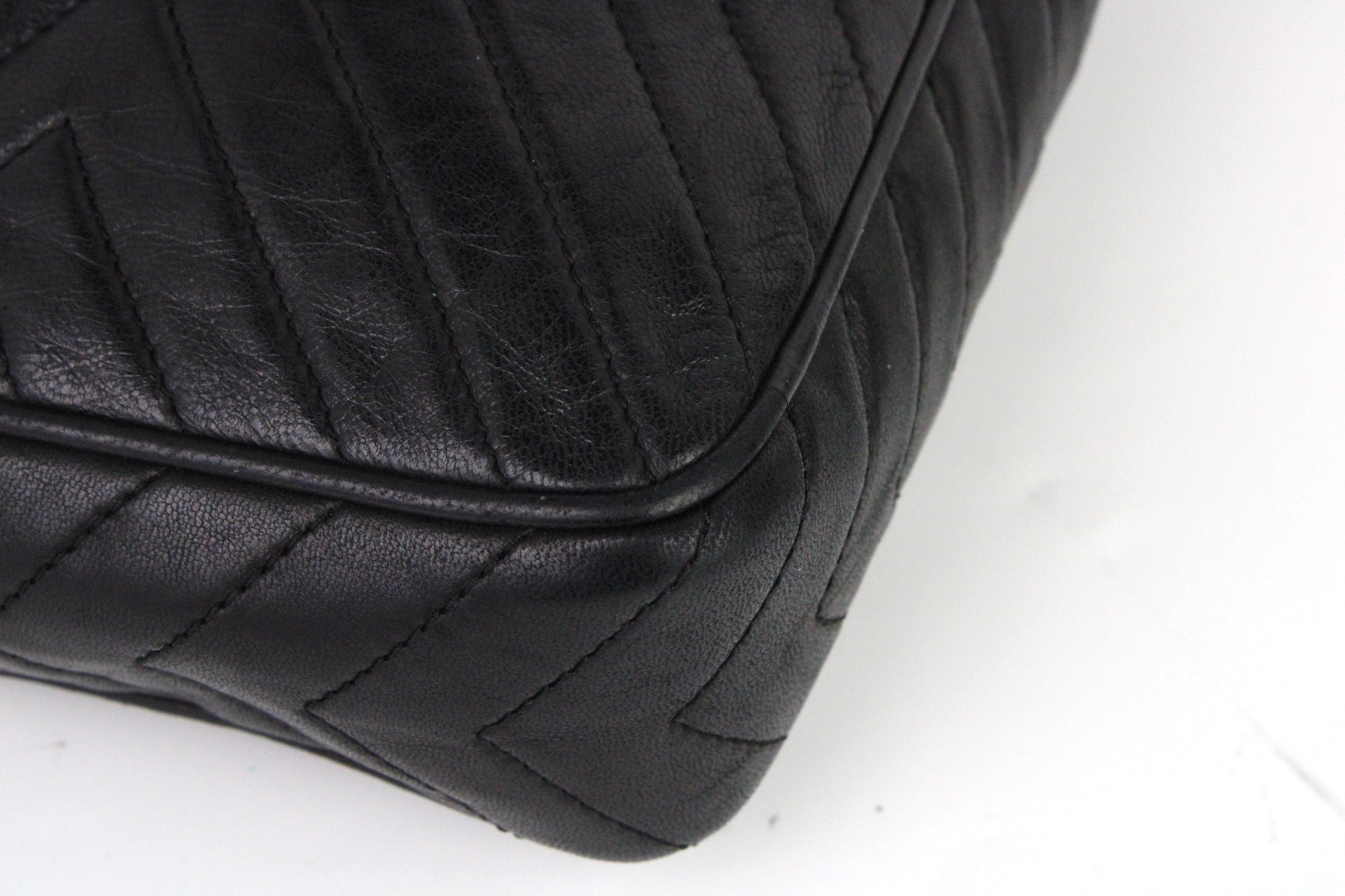 CHANEL Camera Chevrons Pompon Lambskin