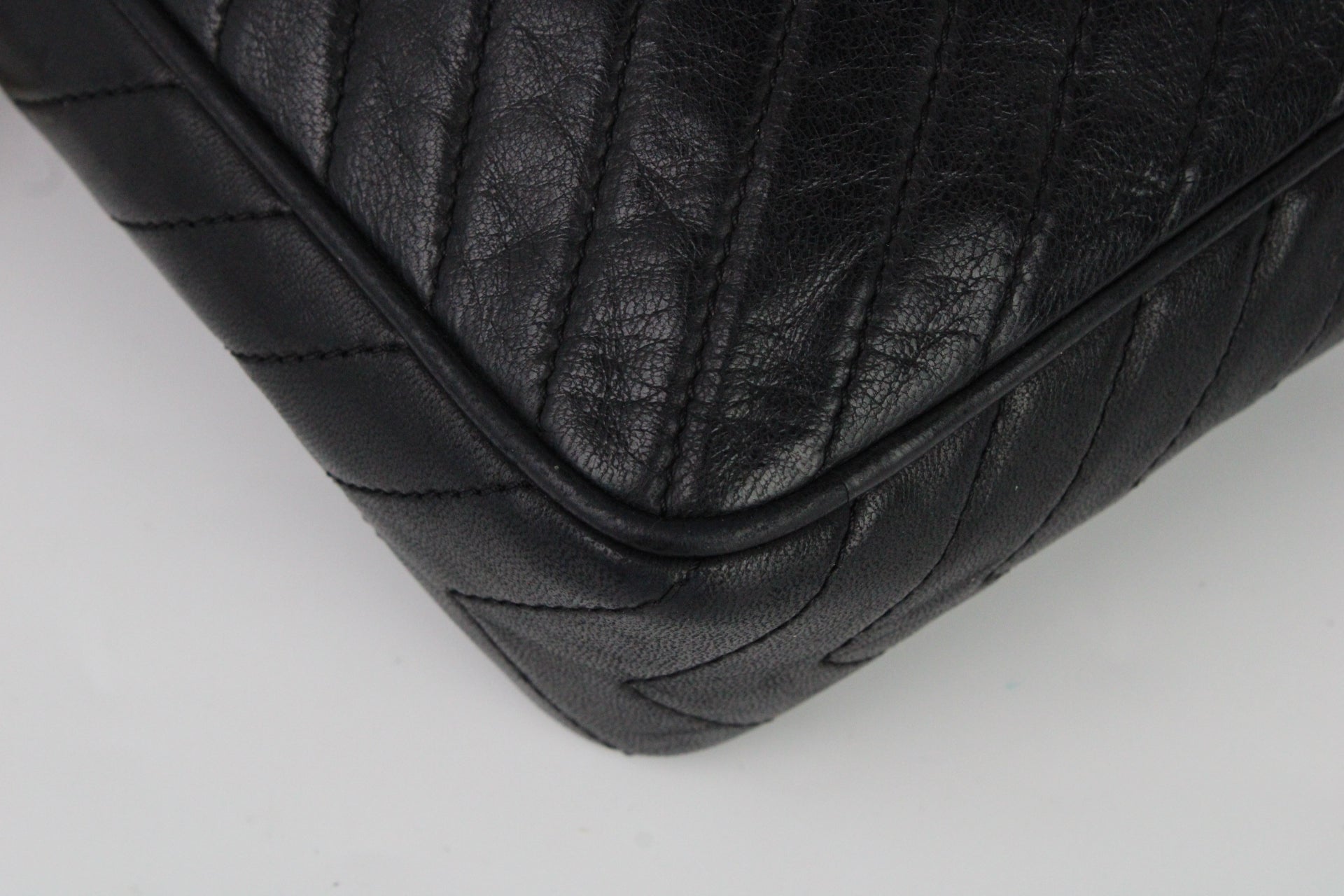 CHANEL Camera Chevrons Pompon Lambskin