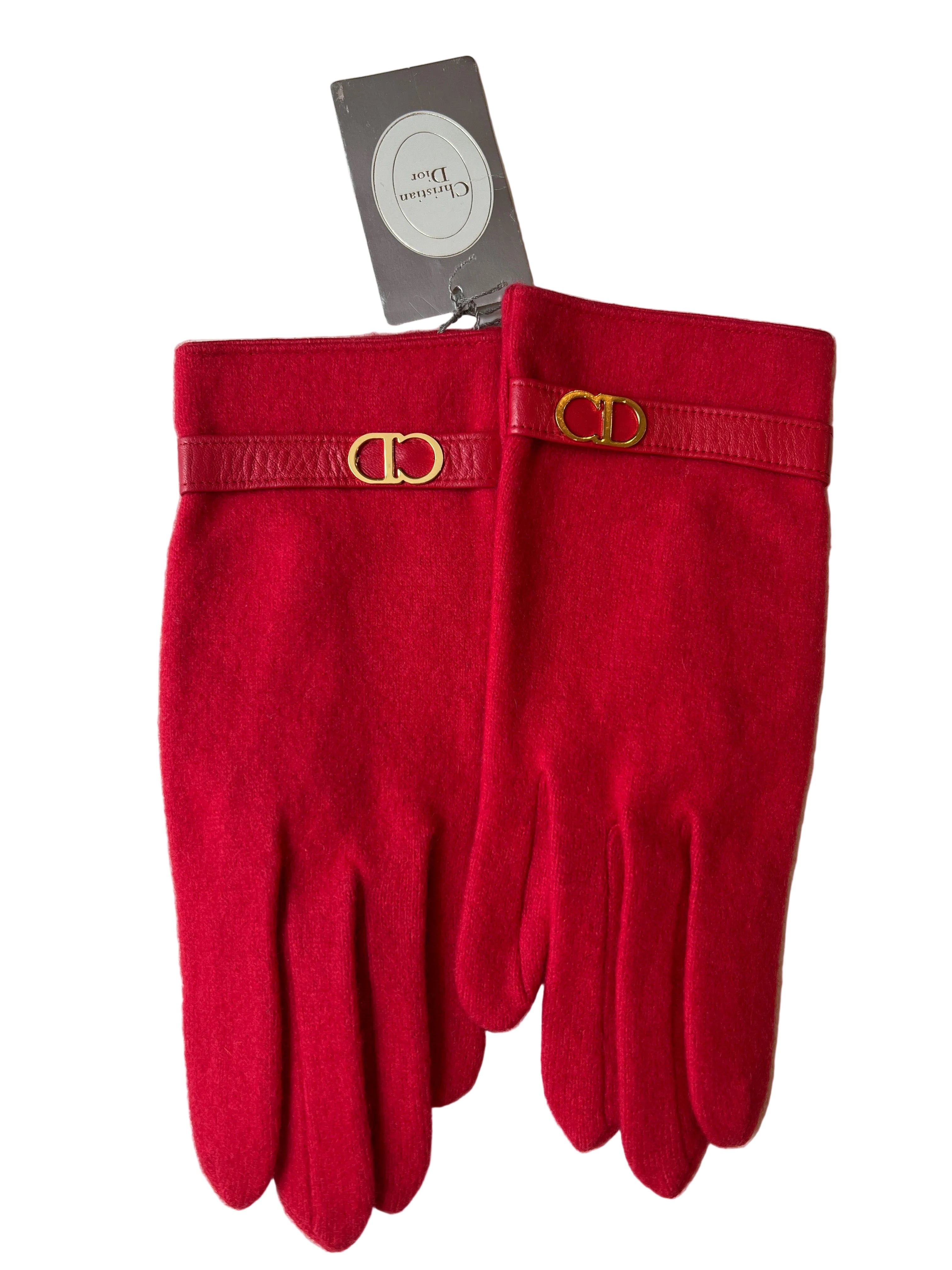 DIOR - Paire de gants en laine et cuir