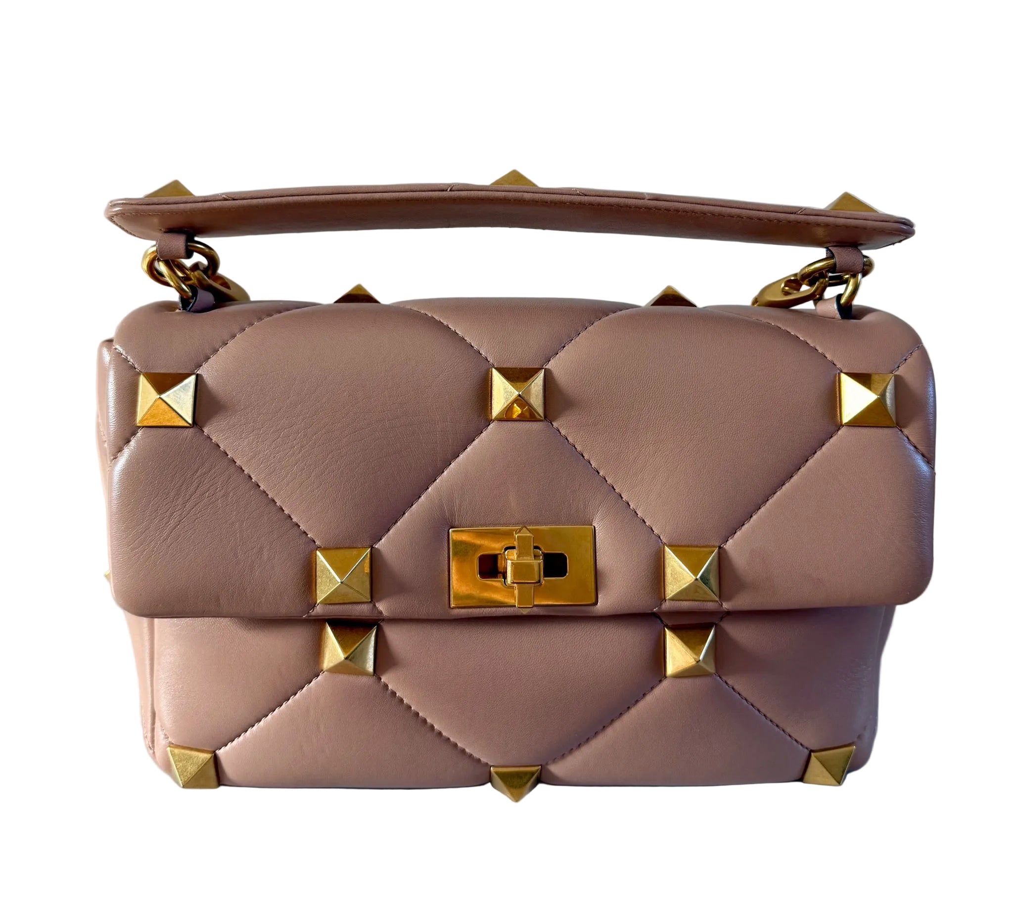 VALENTINO | Sac Roman Stud matelassé cuir nude doré