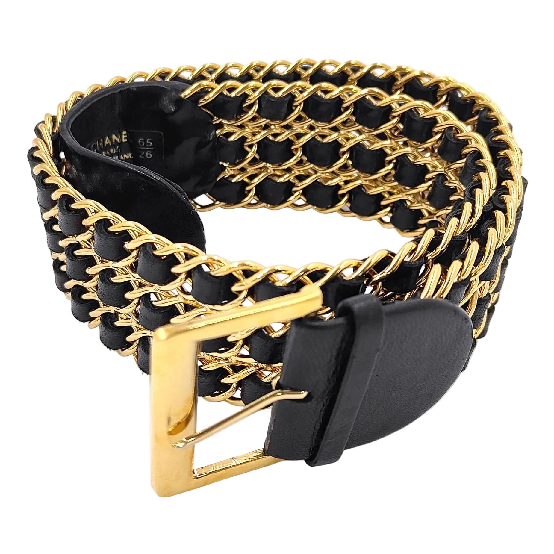Chanel - Ceinture Vintage en Chaînes et Cuir entrelacé