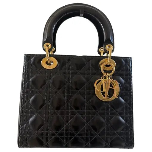 Dior - Lady dior en cuir de veau glacé noir - bijouterie dorée
