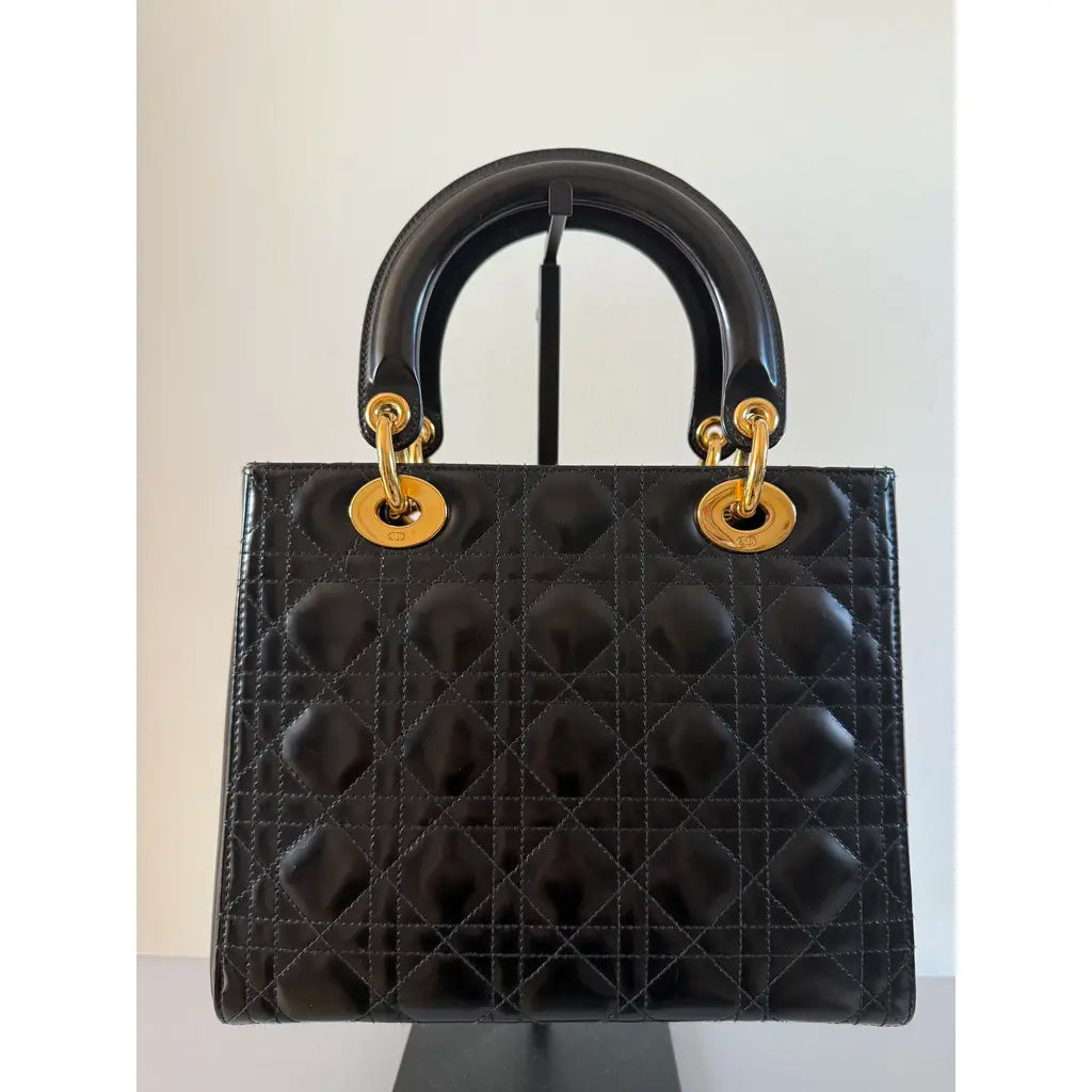 Dior - Lady dior en cuir de veau glacé noir - bijouterie dorée