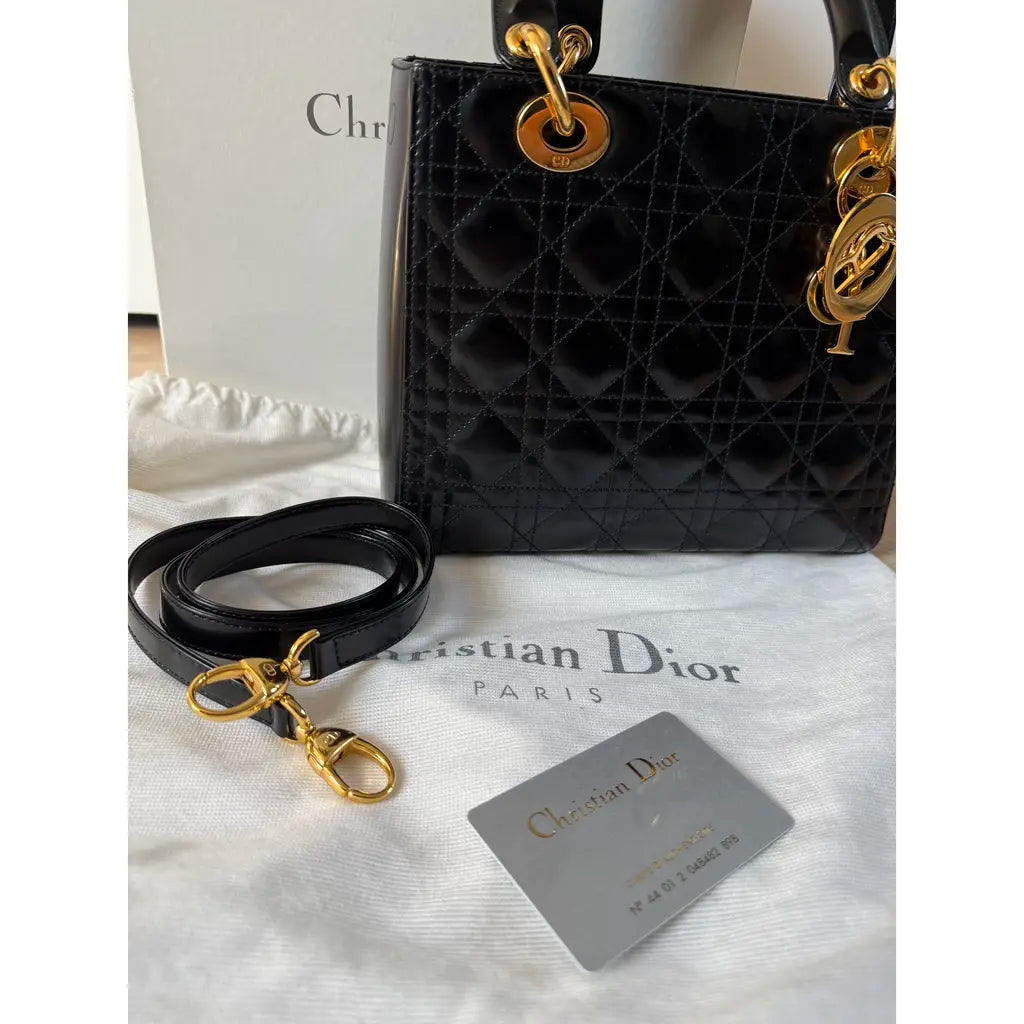 Dior - Lady dior en cuir de veau glacé noir - bijouterie dorée