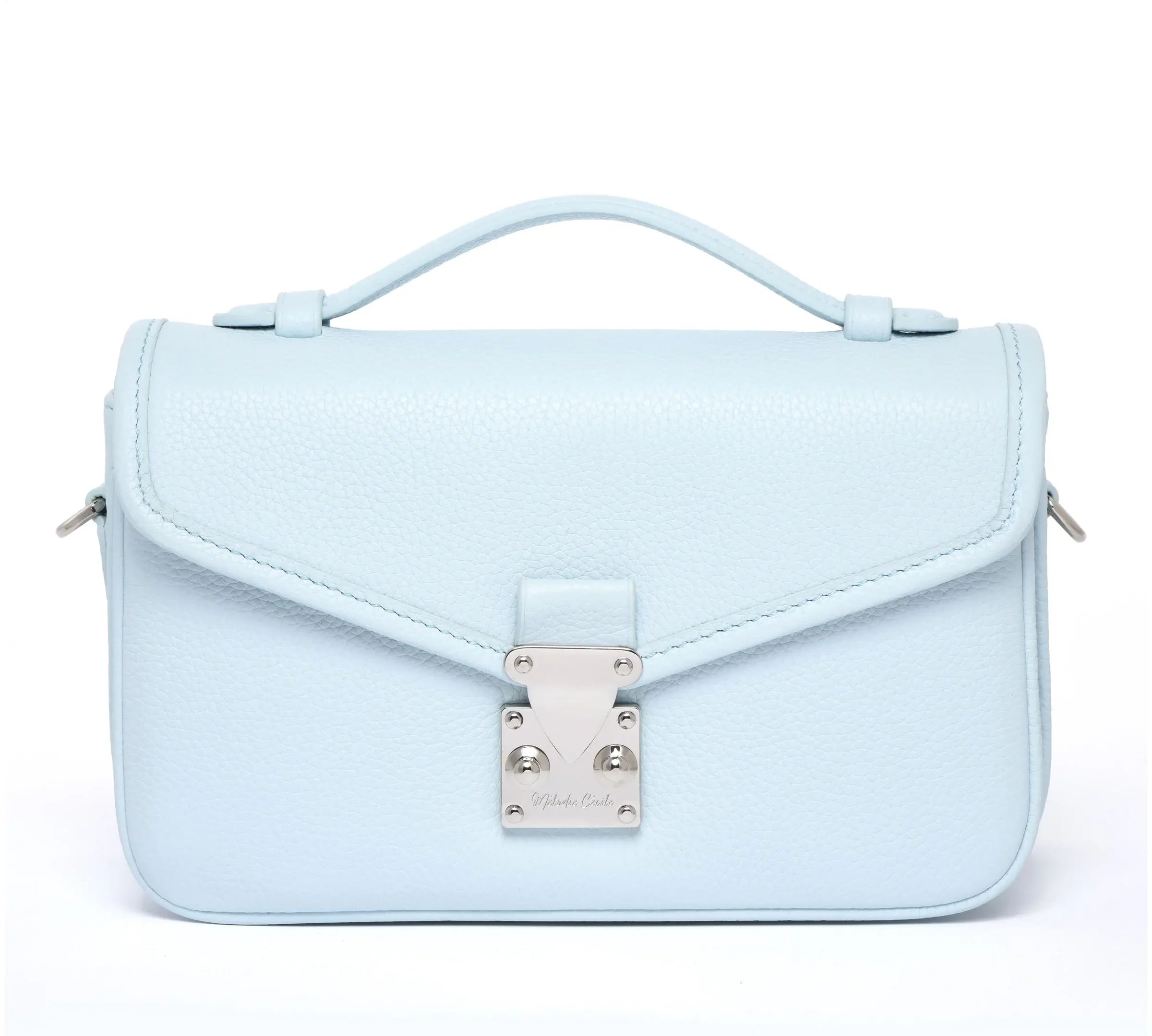 DRESSUPYOURPURSE | PETIT PARIS 15  - Togo Leather - Ice blue / silver