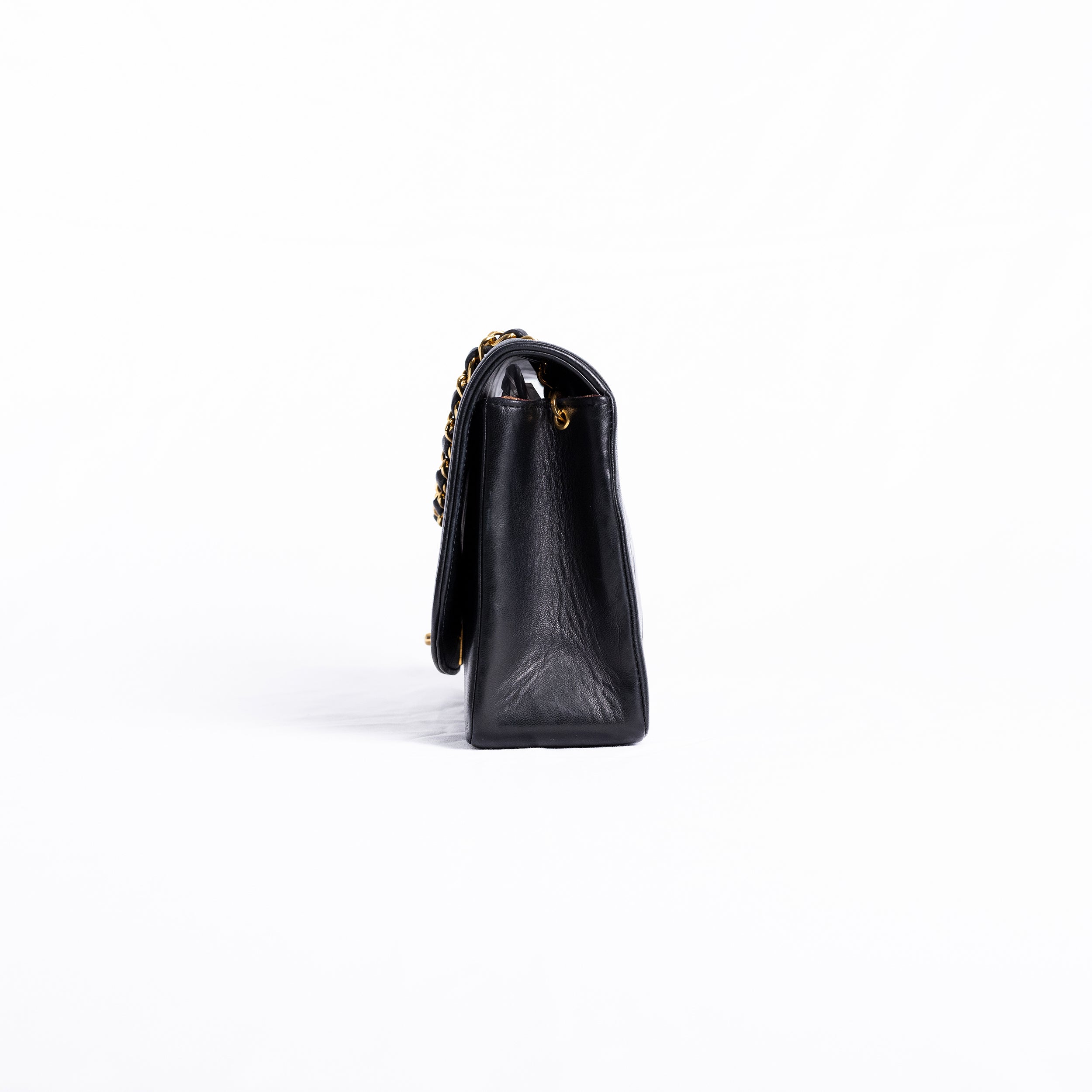 Diana Chanel single Flap Bag en cuir d'agneau noir 