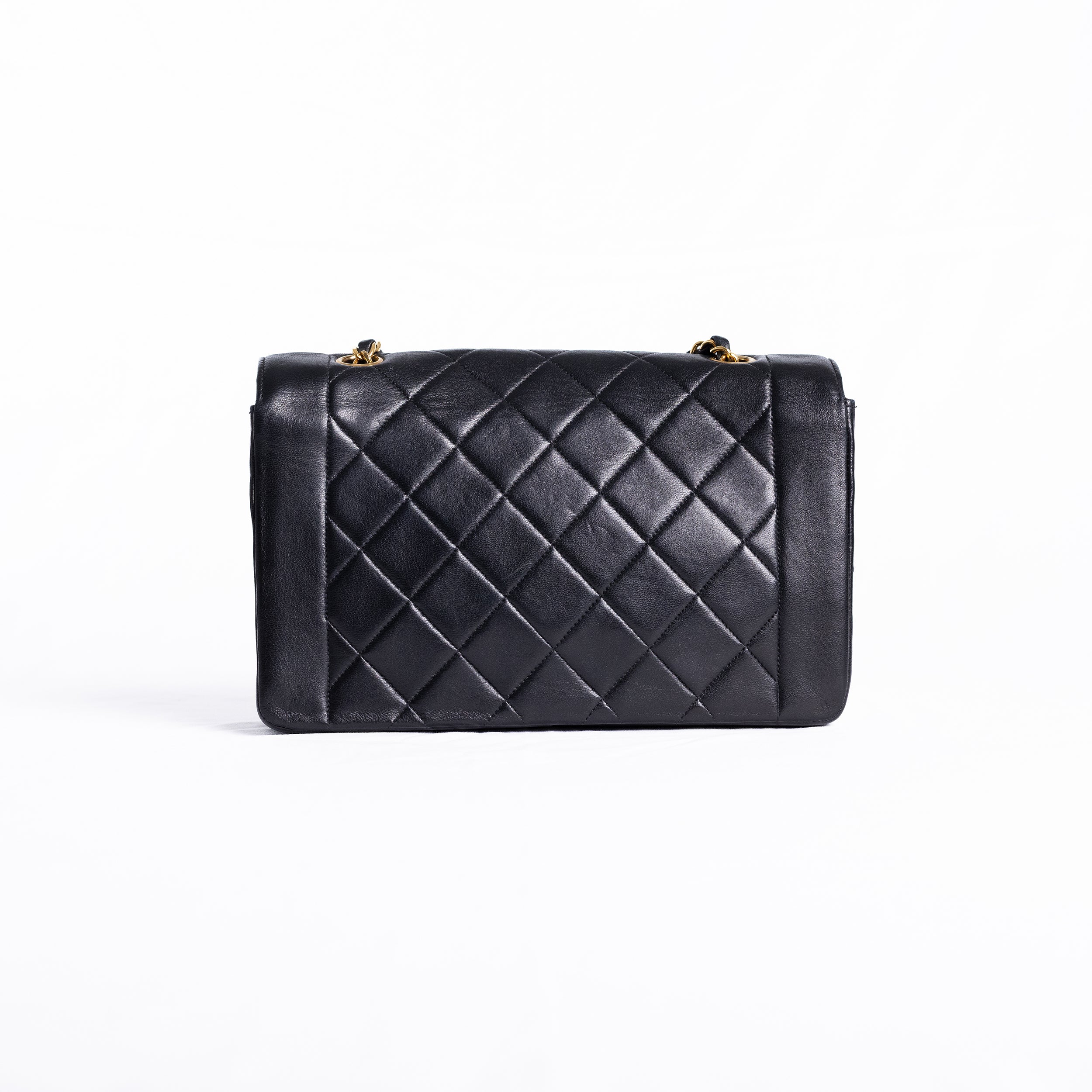 Diana Chanel single Flap Bag en cuir d'agneau noir 